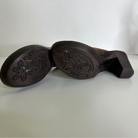 B.O.C. Brown Leather Slip-on Heels Shoes Open Toe - Picture 7 of 8